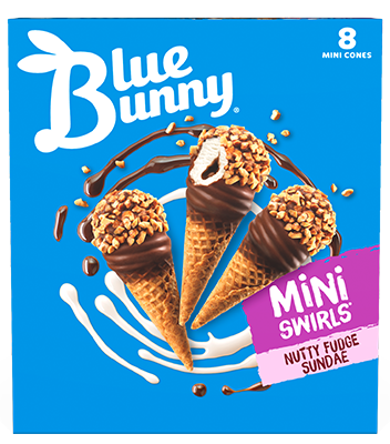 Mini Swirls®  Nutty Fudge Sundae Front View Package