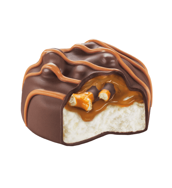 Salted Caramel Pretzel Bunny Snacks® Out of Package With Bite